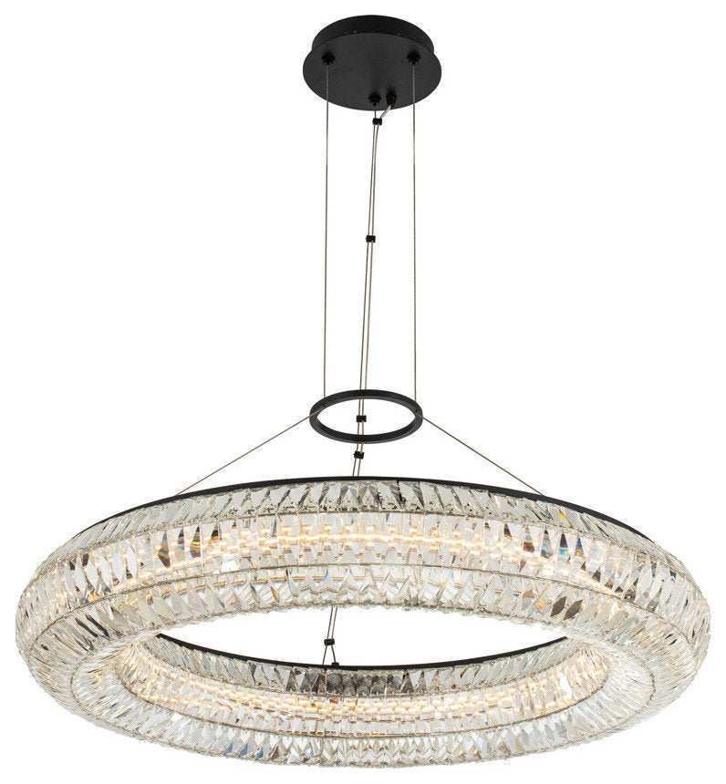 Tamburo 34x6" 1-Light Contemporary Large Pendants, Matte Black/Polished ChromeBy Allegri Crystal by Kalco Lighting