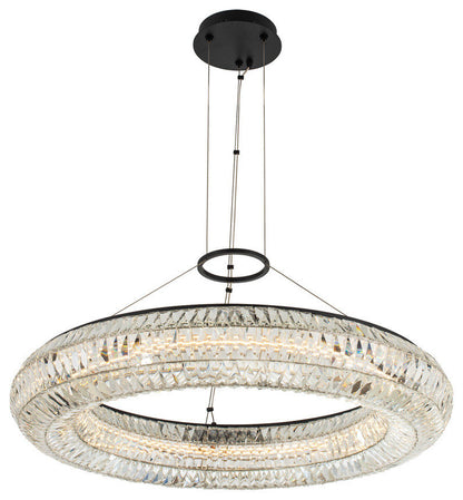 Tamburo 34x6" 1-Light Contemporary Large Pendants, Matte Black/Polished ChromeBy Allegri Crystal by Kalco Lighting