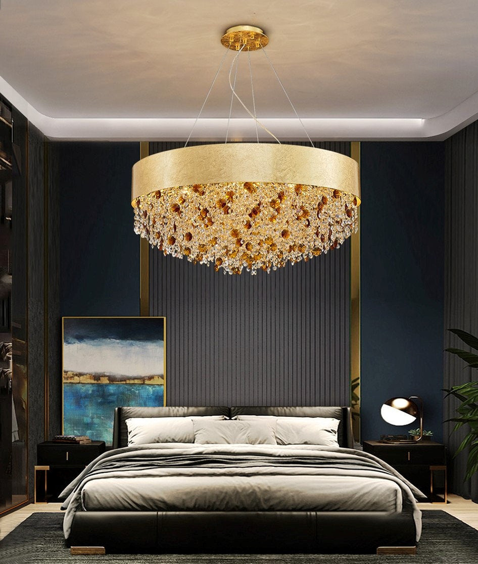 Zeme | Creative Luxury Round Gold Colored Crystal Chandelier, Dia31.5"By Miron Demid LLC