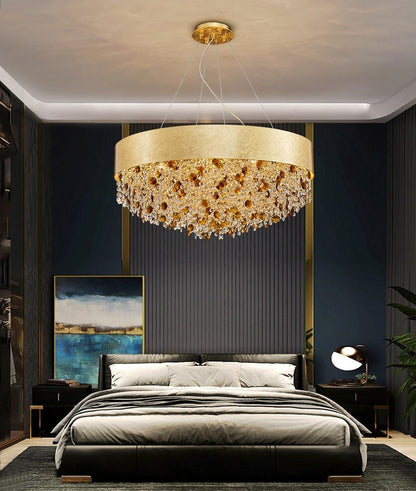 Zeme | Creative Luxury Round Gold Colored Crystal Chandelier, Dia31.5"By Miron Demid LLC