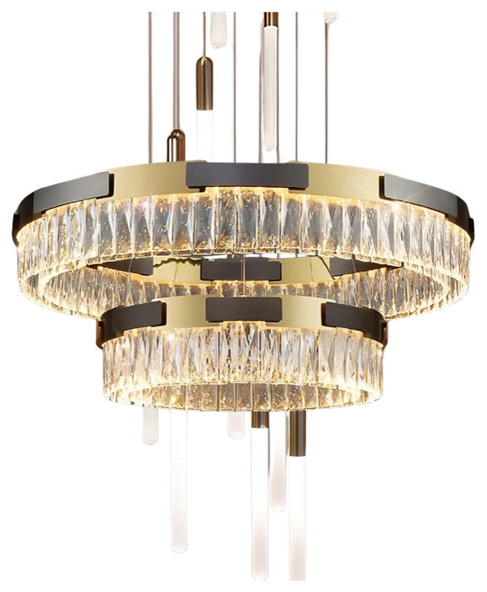 Siena Contemporary Crystal Light Fixture, 60cm + 100cm/23" + 39"By Morsale.com