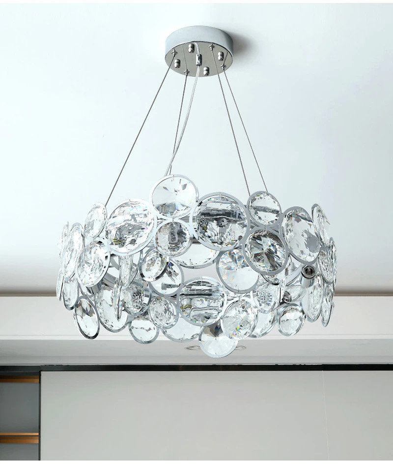 Vendone | Drum Chrome Chandelier With Crystal Rings, 30.7''By Miron Demid LLC