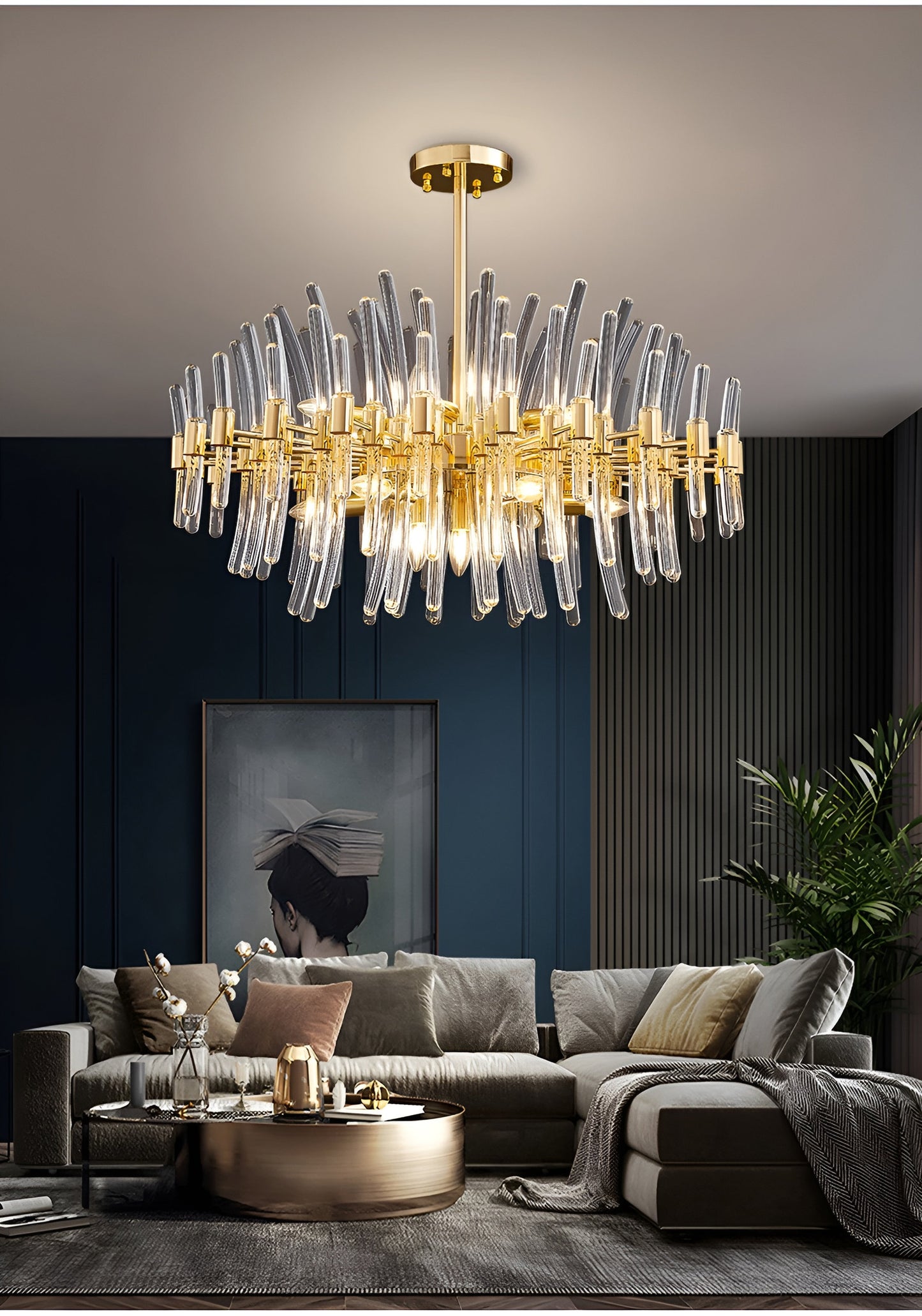 Zuccarello | Abstract Design Gold Glass Hanging Chandelier, 39.4'', 1 StyleBy Miron Demid LLC