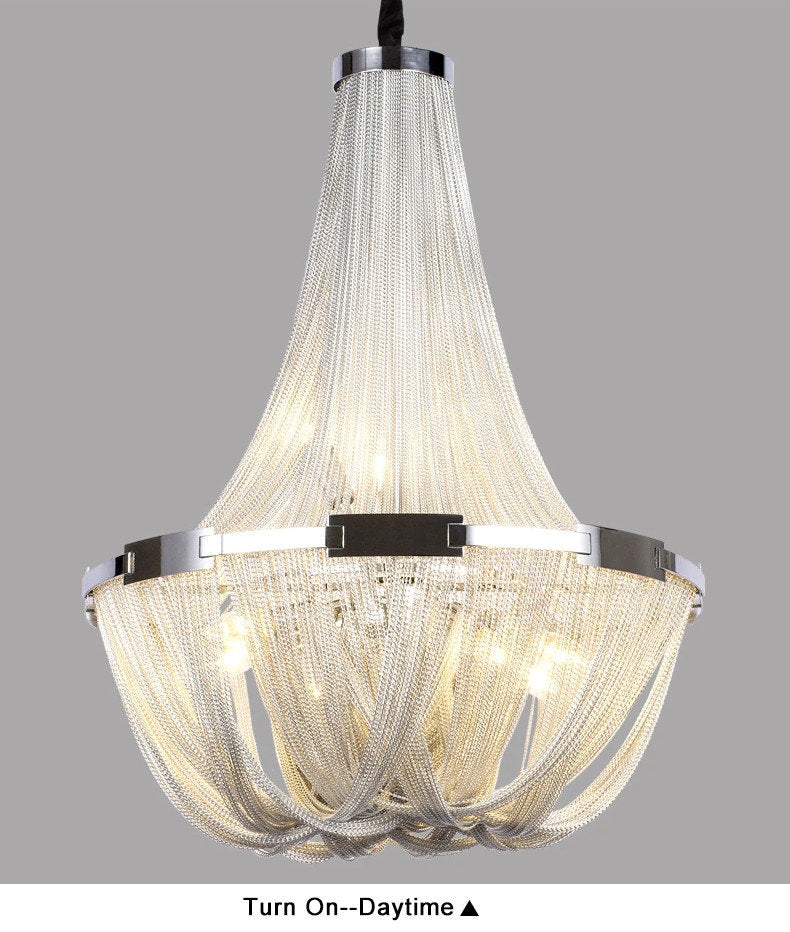 La Louviere | Silver Chain Chandelier for Living Room, 35,4"By Miron Demid LLC