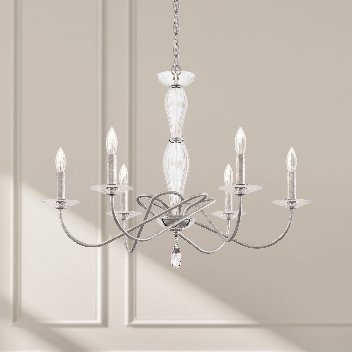 Schonbek Vx1006N-48H 6 Light Crystal Chandelier, Antique SilverBy Schonbek