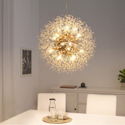 Crystal Dandelion Chandelier Lighting, Gold, D30"By Akari Lanterns