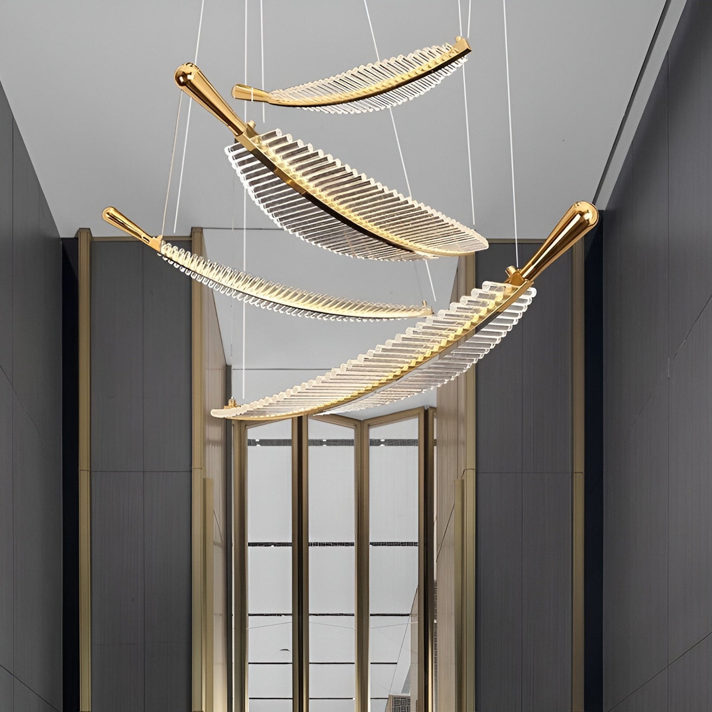 Cagnes-sur-Mer | Crystal Gold Leaves Pendant Chandelier, 6 LeavesBy Miron Demid LLC