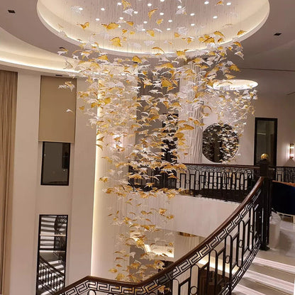 Hand Crafted Murano Style Glass Maple Leaves ChandelierBy Akari Lanterns