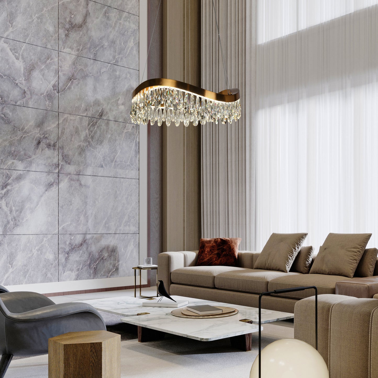 LNC Broderick 1-Light 25.6" Modern Empire Crystal LED Chandelier, BrassBy LNC