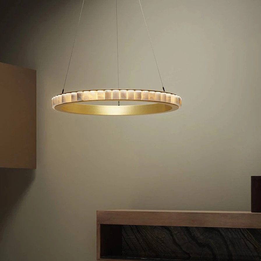 32" Natural Marble Modern Ring ChandelierBy Morsale.com