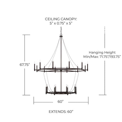 Capital Lighting Lancaster 20 Light 60" Wide Taper Candle Chandelier