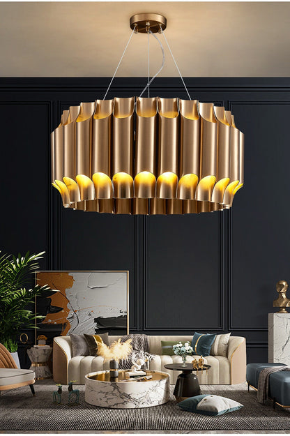 Sartene | Drum Brushed Gold Stainless Steel Chandelier, 31.5''By Miron Demid LLC