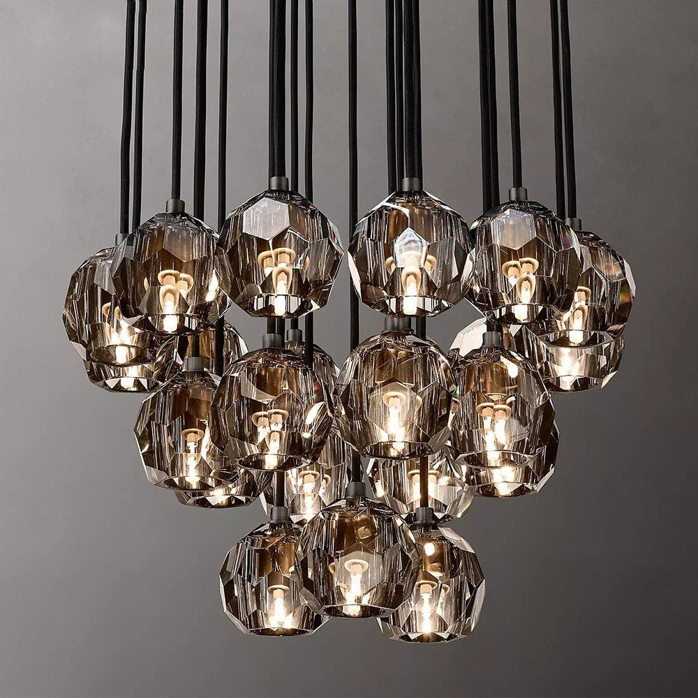 MIRODEMI? Consegudes | Round Grey LED Cut Crystal Ceiling Chandelier, Black Finish, 23 LightsBy Miron Demid LLC