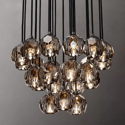 MIRODEMI? Consegudes | Round Grey LED Cut Crystal Ceiling Chandelier, Black Finish, 23 LightsBy Miron Demid LLC