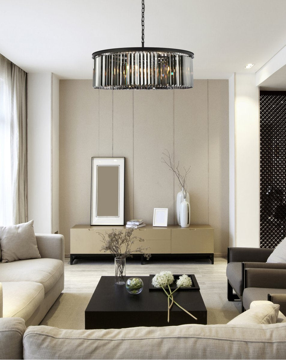 Elegant 1238G43MB-SS/RC Sydney 10-Light Matte Black Chandelier Silver ShadeBy Elegant Furniture & Lighting