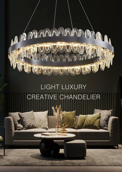 Irma | Modern Creative Round Hanging Crystal LED Chandelier for Living Room, Gold, Dia31.5xh7.1", Cool Light, DimmableBy Miron Demid LLC