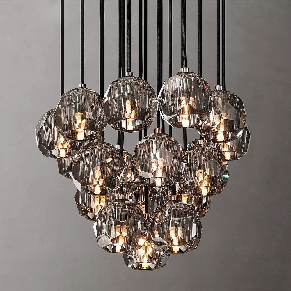 MIRODEMI? Consegudes | Round Grey LED Cut Crystal Ceiling Chandelier, Nickel Finish, 19 LightsBy Miron Demid LLC