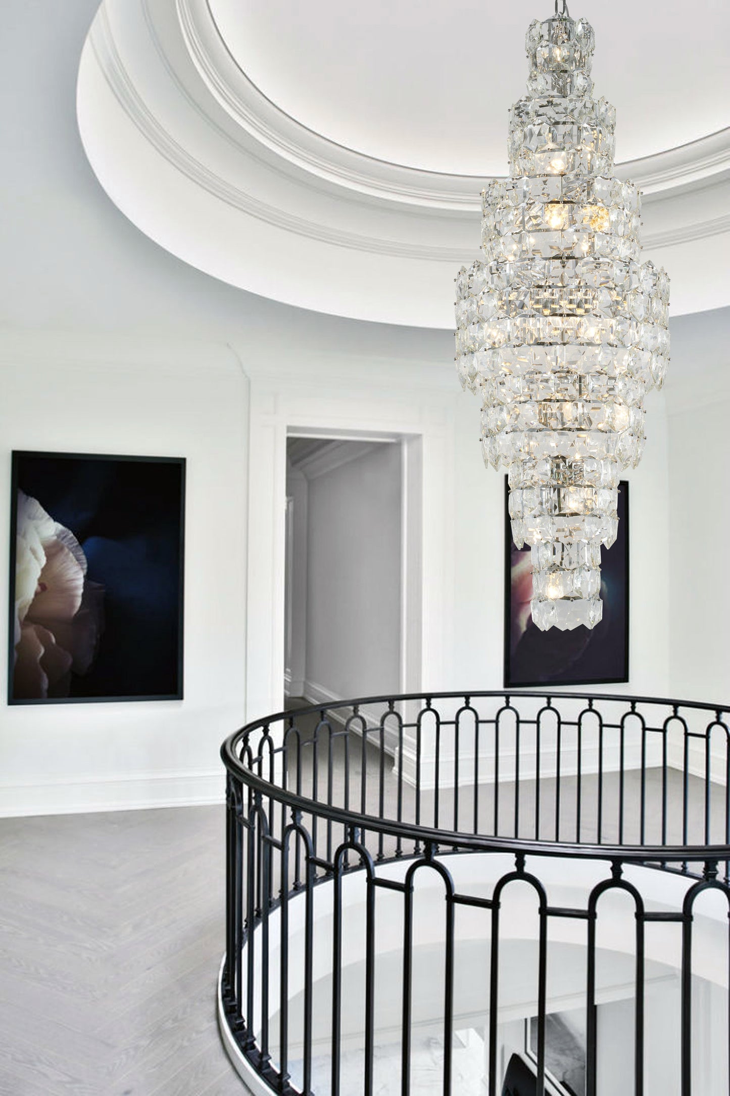 7 Tier Chrome Frame Chandelier With Clear Hanging CrystalsBy Design Living