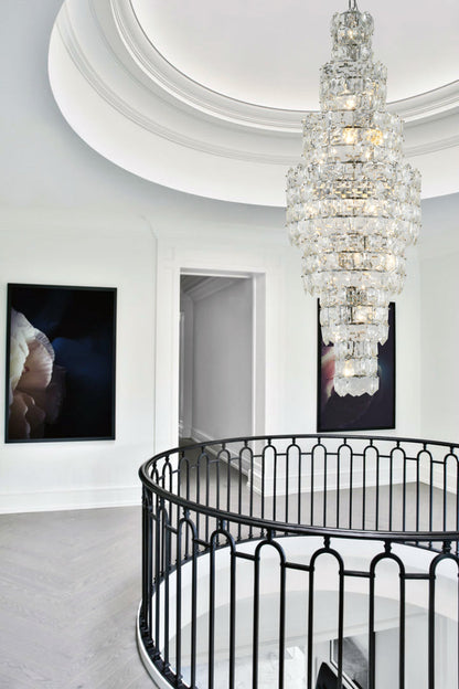 7 Tier Chrome Frame Chandelier With Clear Hanging CrystalsBy Design Living