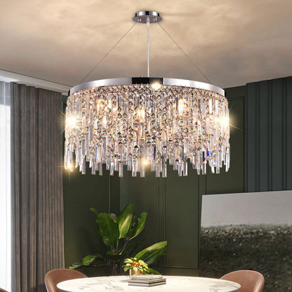 Inveruno | Modern Drum LED Silver Crystal Chandelier for Living Room, Kitchen, Dia39.4"/ Dia100cm, Cool Light, Non-DimmableBy Miron Demid LLC