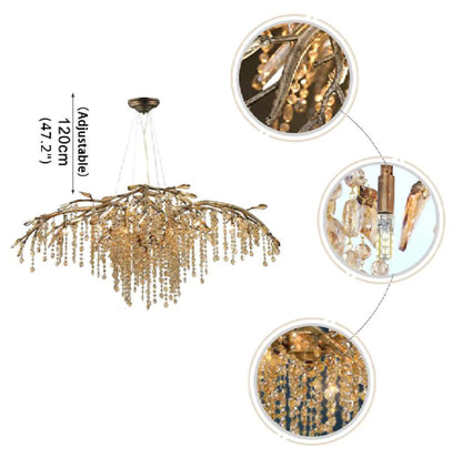 Alfiano Natta | Luxury Gold/Chrome Vintage Crystal Hanging Lamp For Living Room, Gold, Dia26.8"By Miron Demid LLC