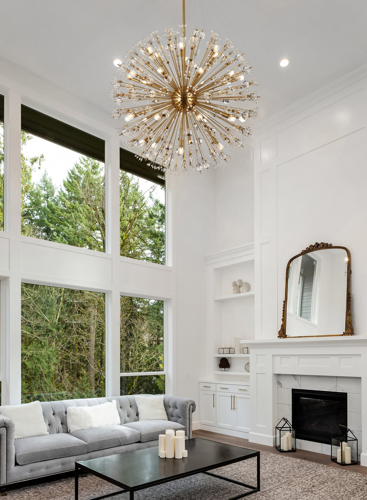 Victor 44" Crystal Starburst Round Pendant, GoldBy Home Living