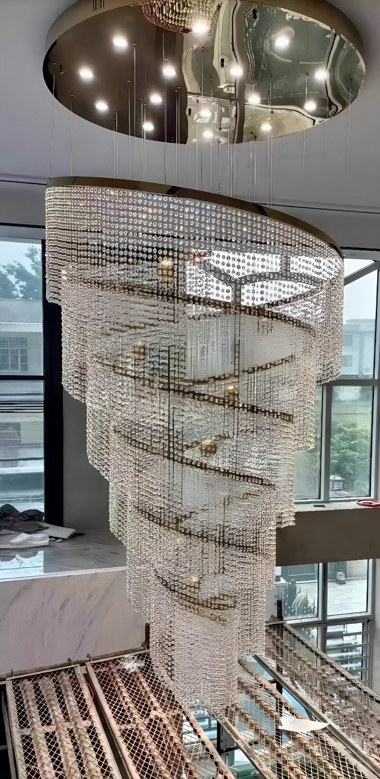 Falicon | Golden/Chrome Crystal Circular Spiral Chandelier, Chrome, Dia 39.4xh118.1", Non-Dimmable, Warm LightBy Miron Demid LLC