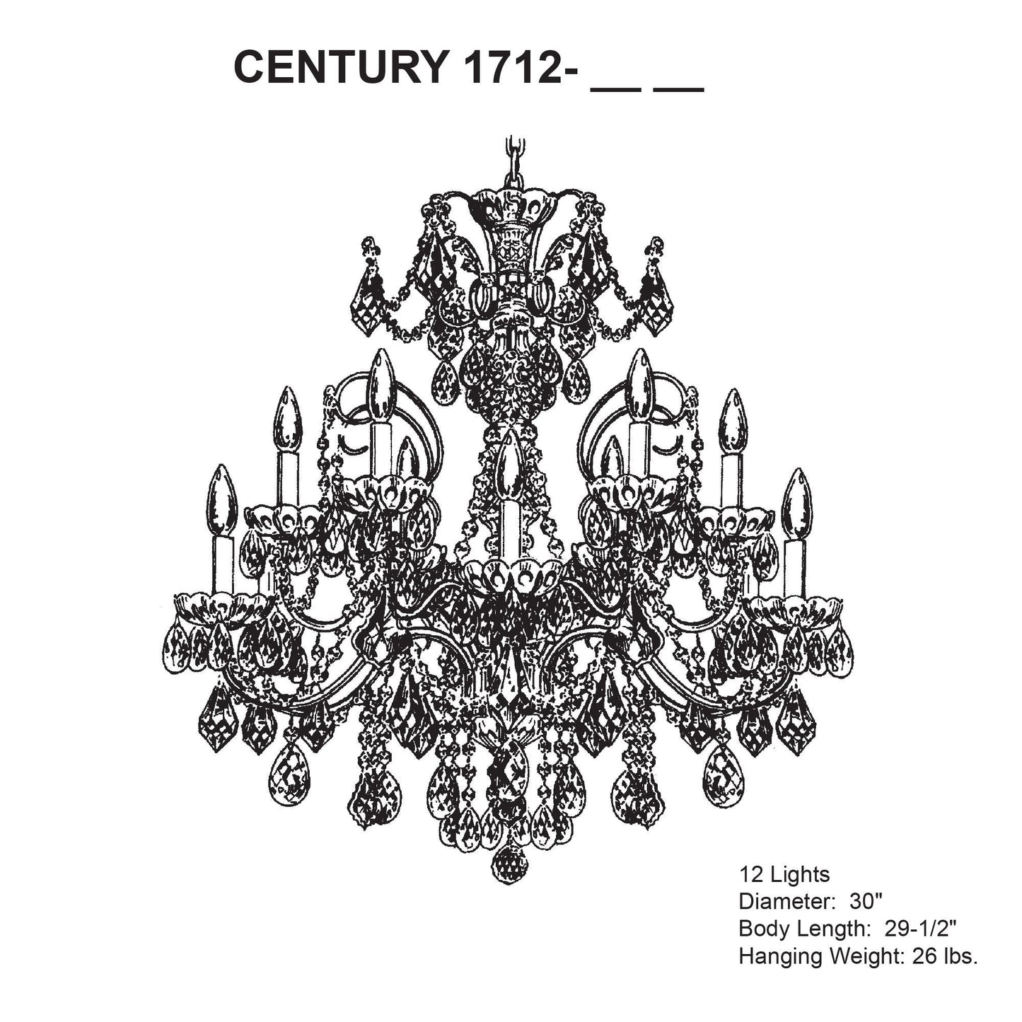 Century 29.5"H x 30"W 12-Light Crystal Chandelier in French Gold