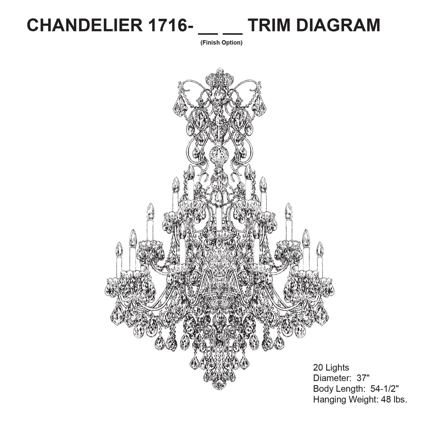 Century 54.5"H x 37"W 20-Light Crystal Chandelier in Antique Silv