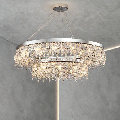 Modern Chrome Crystal LED Chandelier for Dining Room, Kitchen, Dia39.4xh7.0+39.4", 1 Ring, Warm LightBy Miron Demid LLC