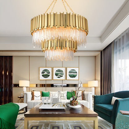Beausoleil | Empire Gold Crystal Chandelier For Stairway, Dia 31.5'' 2 LayersBy Miron Demid LLC