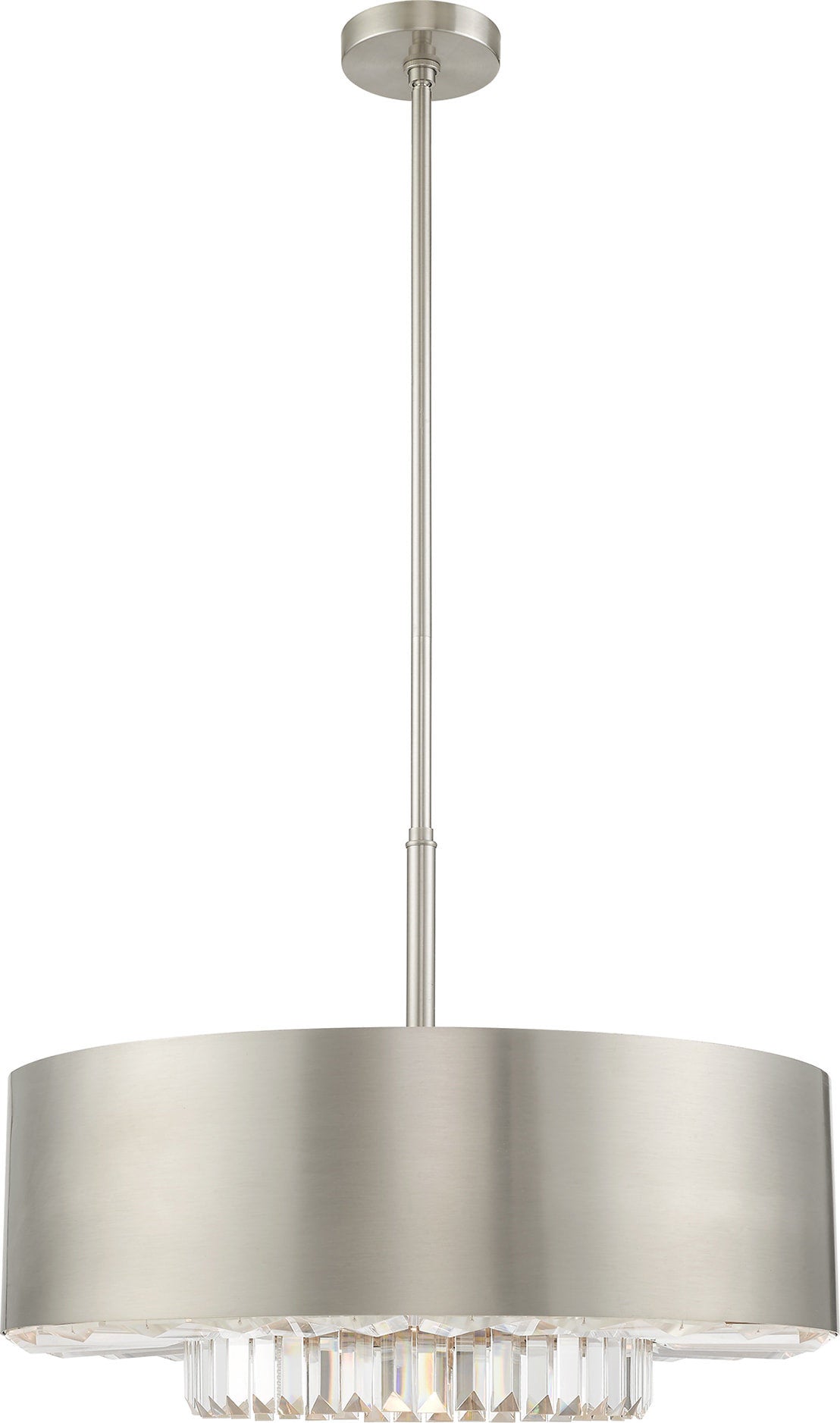 Madison Pendant Chandelier - Brushed Nickel, Steel, Clear Faceted Crystal BarsBy Livex Lighting Inc.