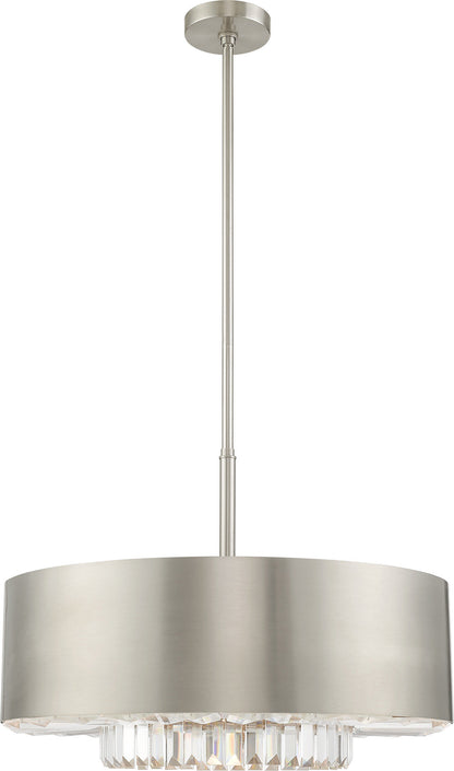 Madison Pendant Chandelier - Brushed Nickel, Steel, Clear Faceted Crystal BarsBy Livex Lighting Inc.