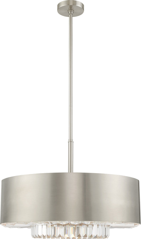 Madison Pendant Chandelier - Brushed Nickel, Steel, Clear Faceted Crystal BarsBy Livex Lighting Inc.