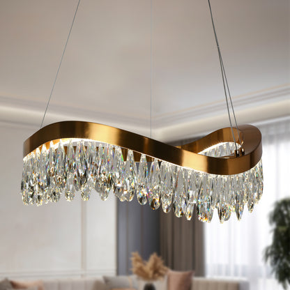 LNC Broderick 1-Light 25.6" Modern Empire Crystal LED Chandelier, BrassBy LNC