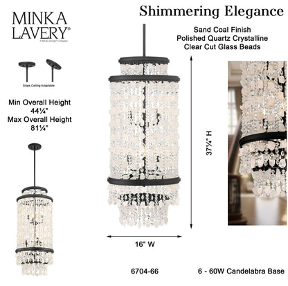 Minka Lavery 6704 Shimmering Elegance 6 Light 16"W Crystal - Sand CoalBy Minka Aire
