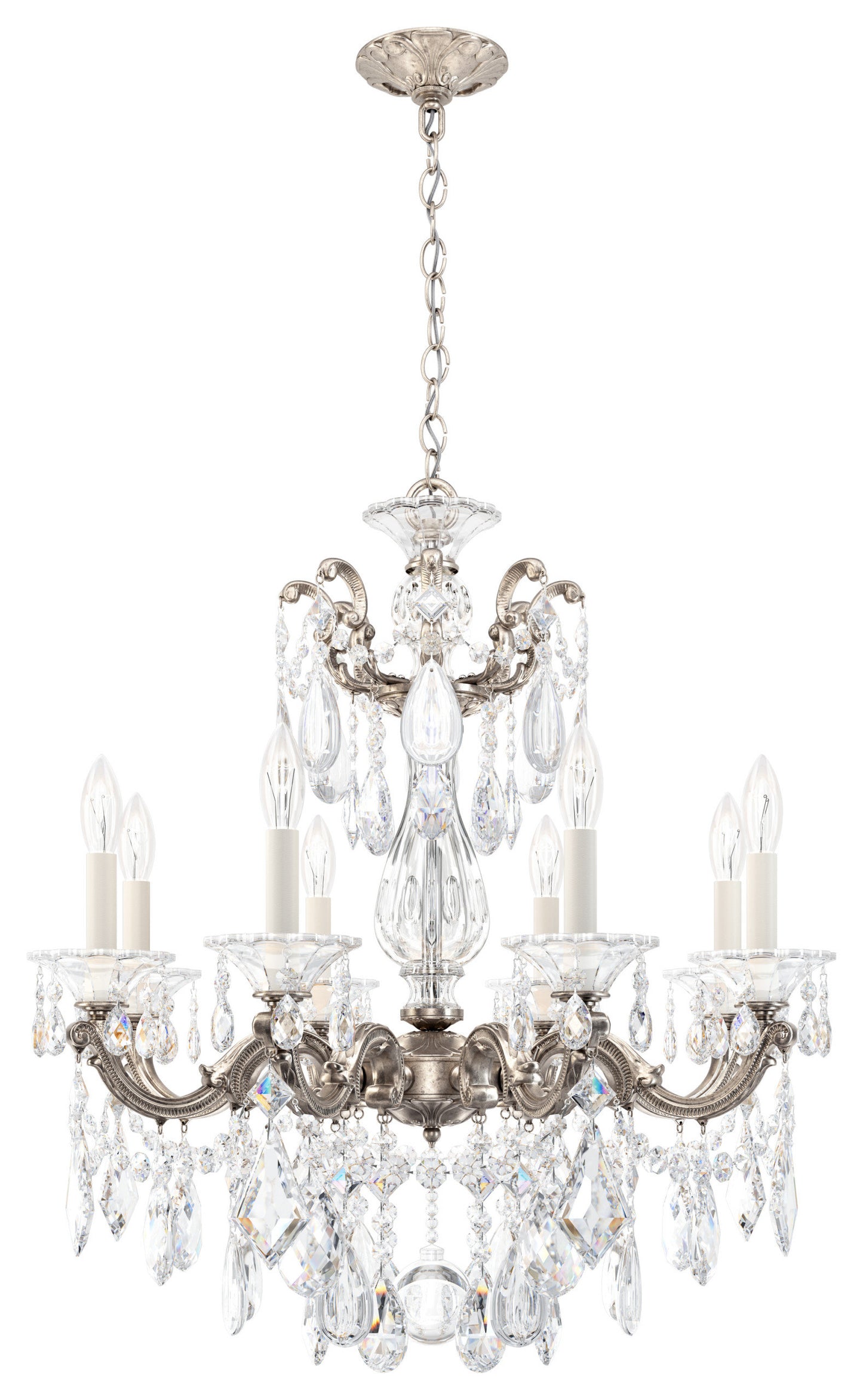 Schonbek 5073-48S 8 Light Crystal Chandelier, Antique SilverBy Schonbek