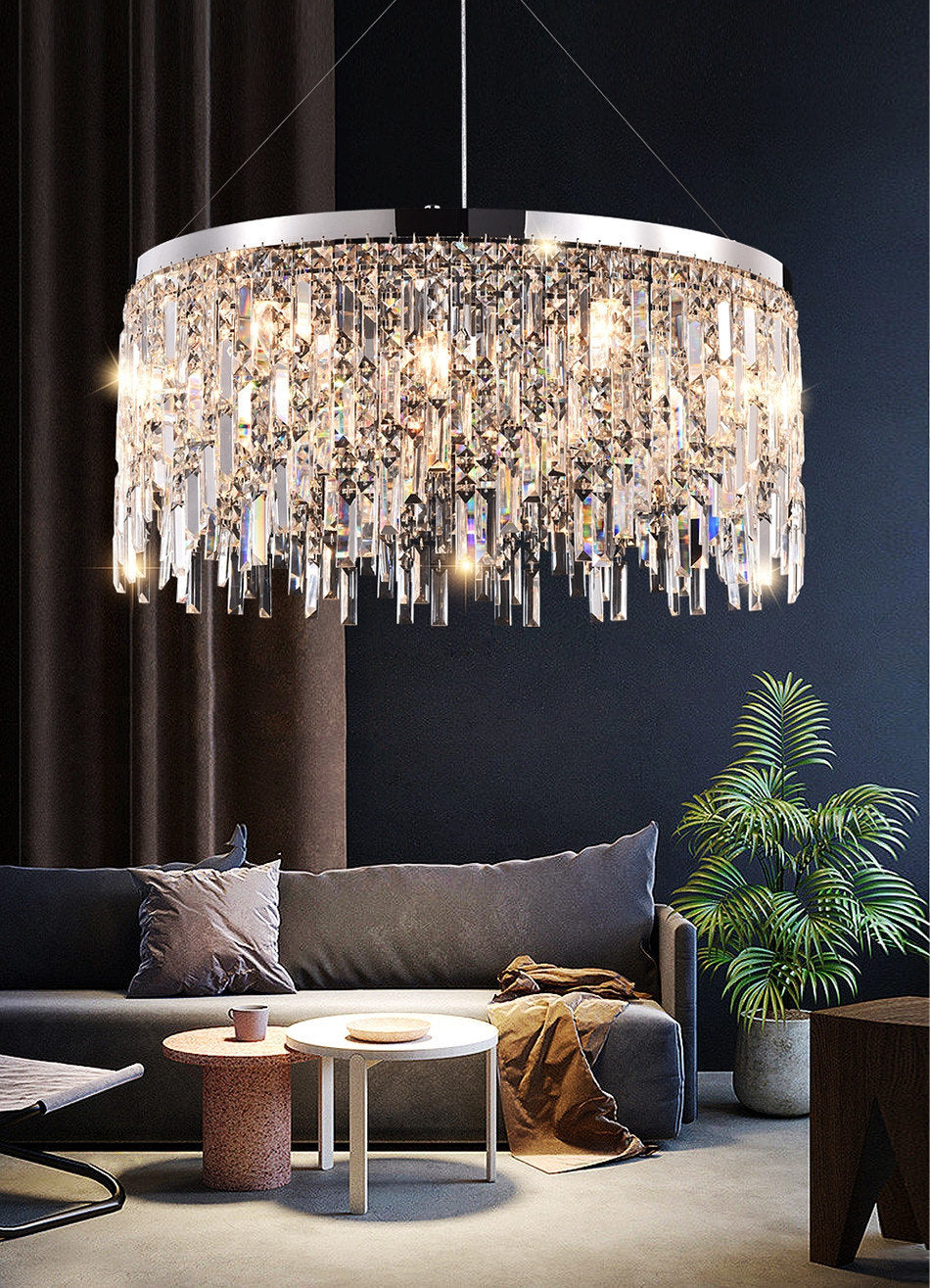 Inveruno | Modern Drum LED Silver Crystal Chandelier for Living Room, Kitchen, Dia31.5" / Dia80cm, Warm Light, DimmableBy Miron Demid LLC