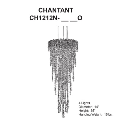 Chantant 35"H x 14"W 4-Light Crystal Pendant in Polished Stainles