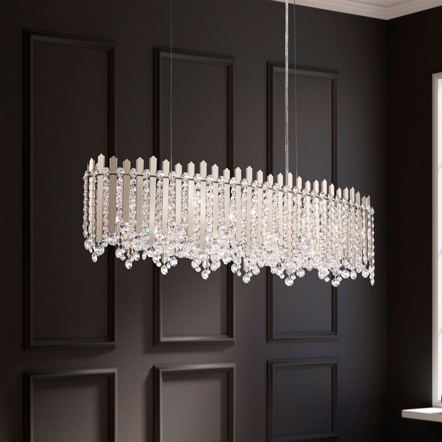 Chatter 10"H x 36"W 12-Light Crystal Linear Pendant in Pol Stainl