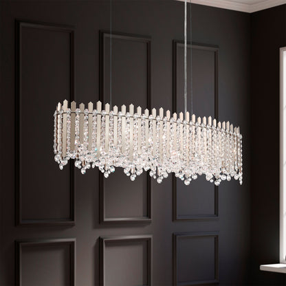 Chatter 10"H x 36"W 12-Light Crystal Linear Pendant in Pol Stainl