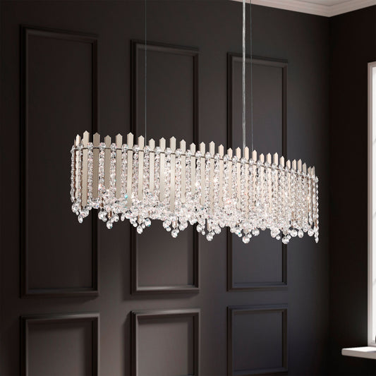 Chatter 10"H x 36"W 12-Light Crystal Linear Pendant in Pol Stainl