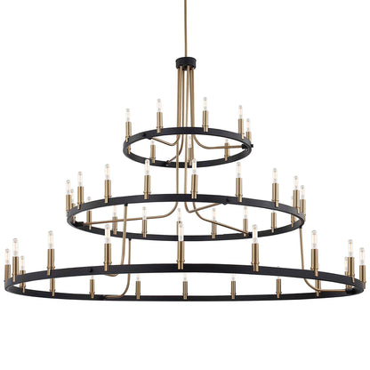 Clayton 60" Wide Brass Black 45-Light 3-Tier Chandelier