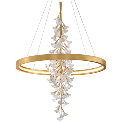 Corbett Lighting Jasmine 44" Wide LED Suspension Ring Chandelier with Flower Motif Centerpiece