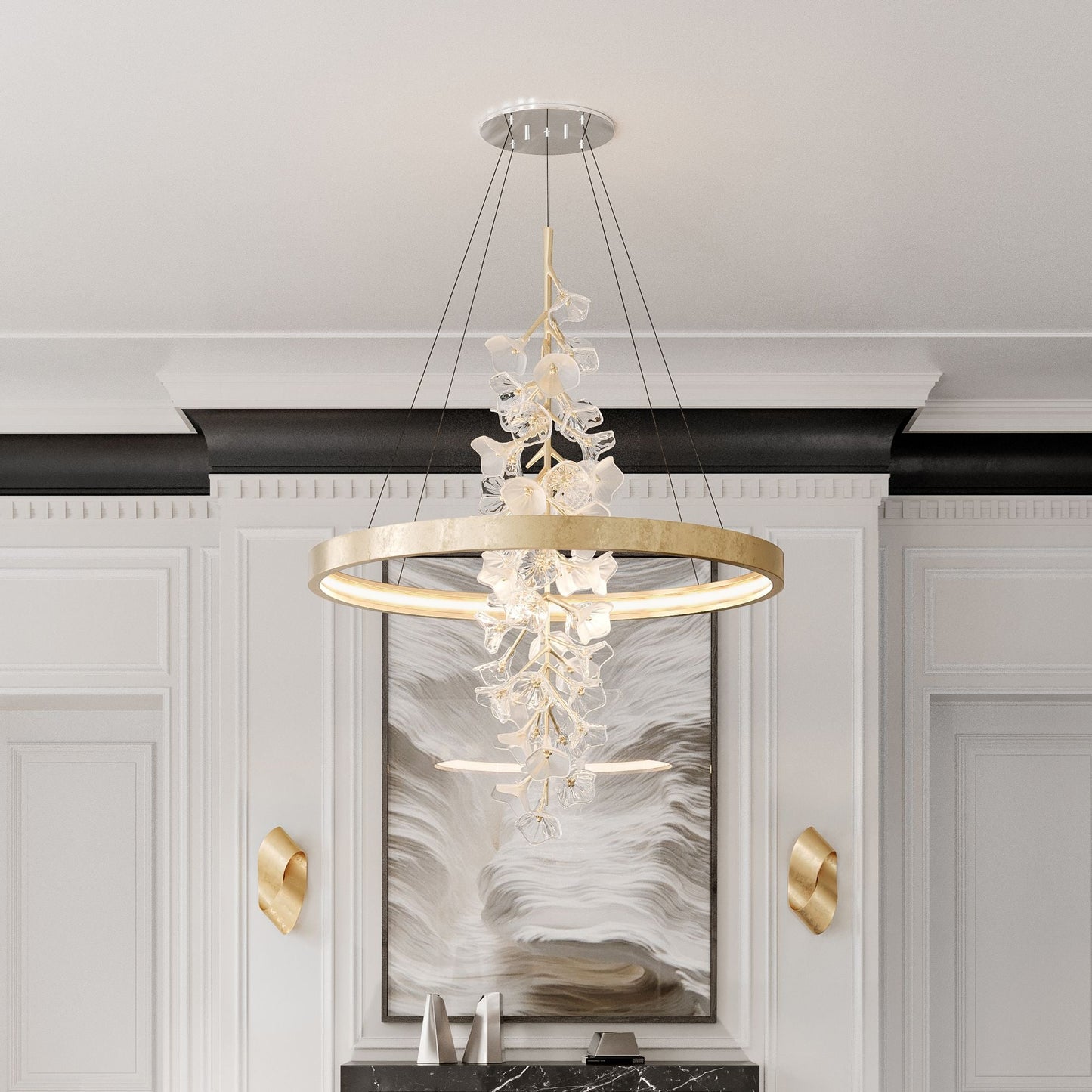 Corbett Lighting Jasmine 36" Wide LED Gold Leaf Flower Ring Chandelier