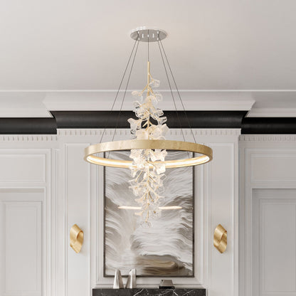 Corbett Lighting Jasmine 36" Wide LED Gold Leaf Flower Ring Chandelier