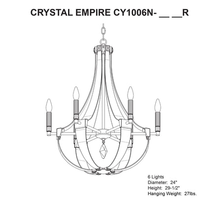 Crystal Empire 29.5"H x 24"W 6-Light Chandelier in White