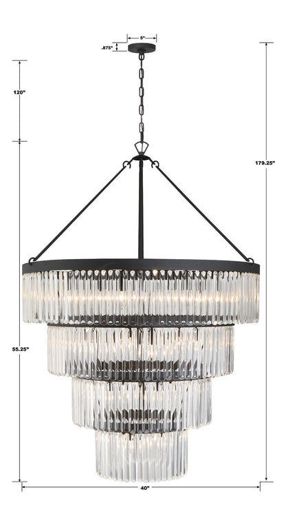 Crystorama Emory 40" Wide Black Forged 22-Light 4-Tier Chandelier