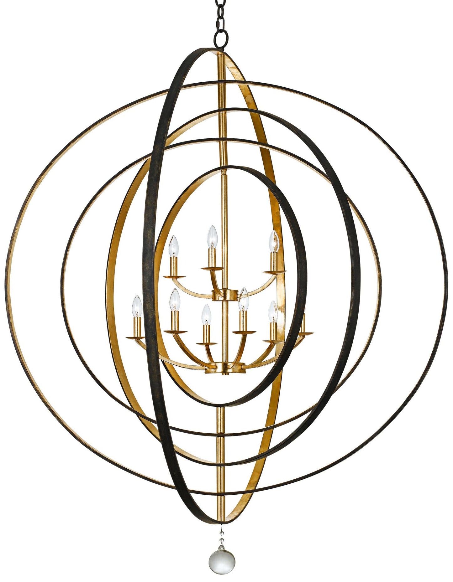 Crystorama Luna 48" Bronze and Gold 9-Light Modern Open Orb Chandelier