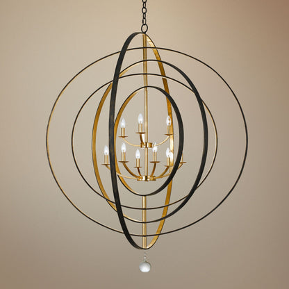 Crystorama Luna 48" Bronze and Gold 9-Light Modern Open Orb Chandelier